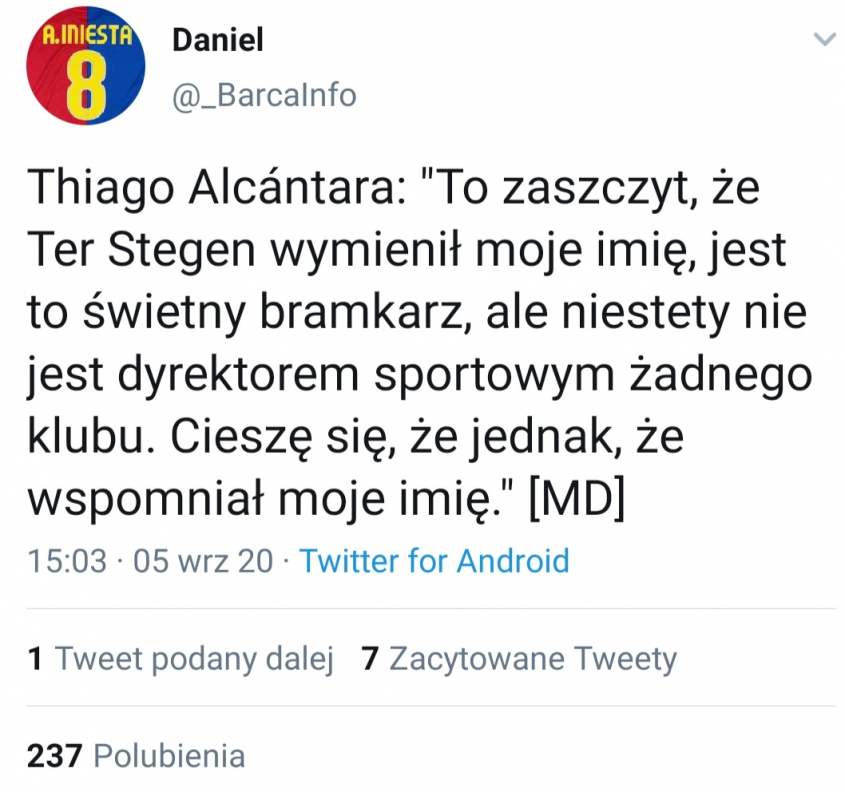 Tak Thiago skomentował słowa ter Stegena